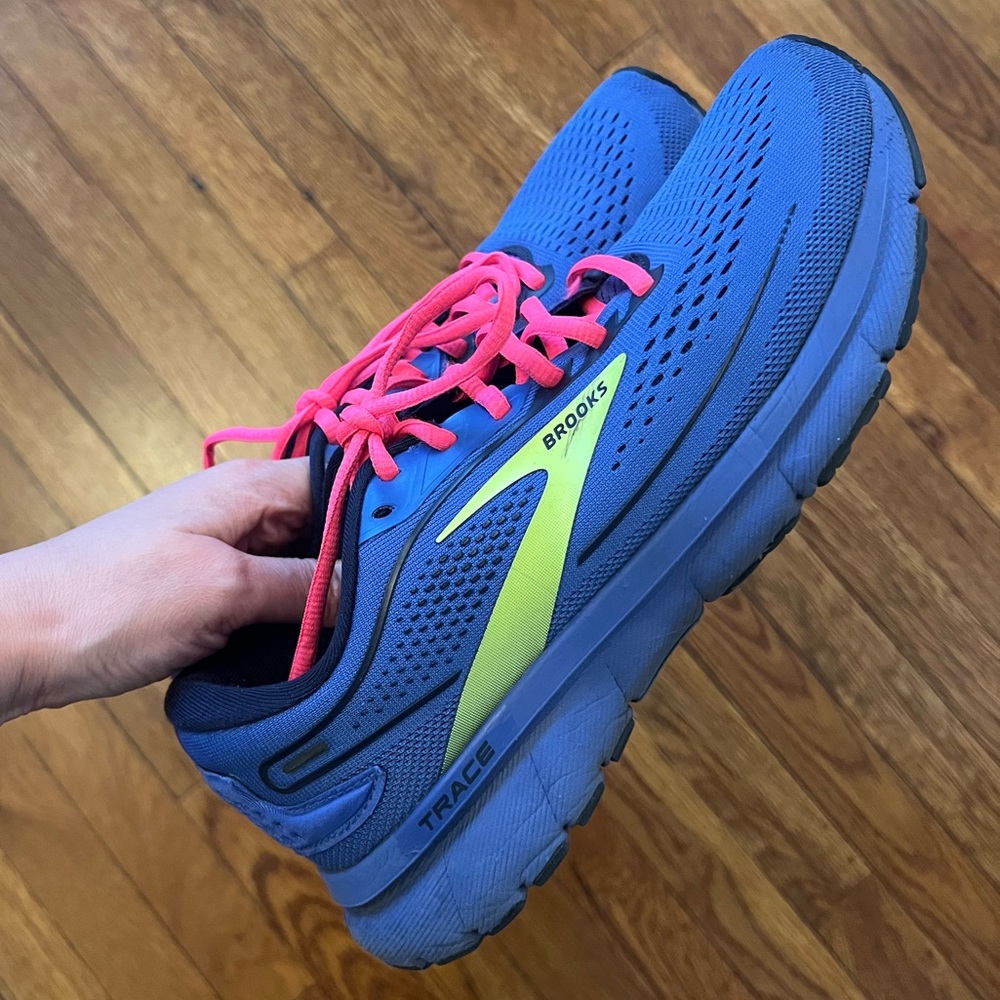 Brooks Blue Trace Running Shoes with Pink Laces